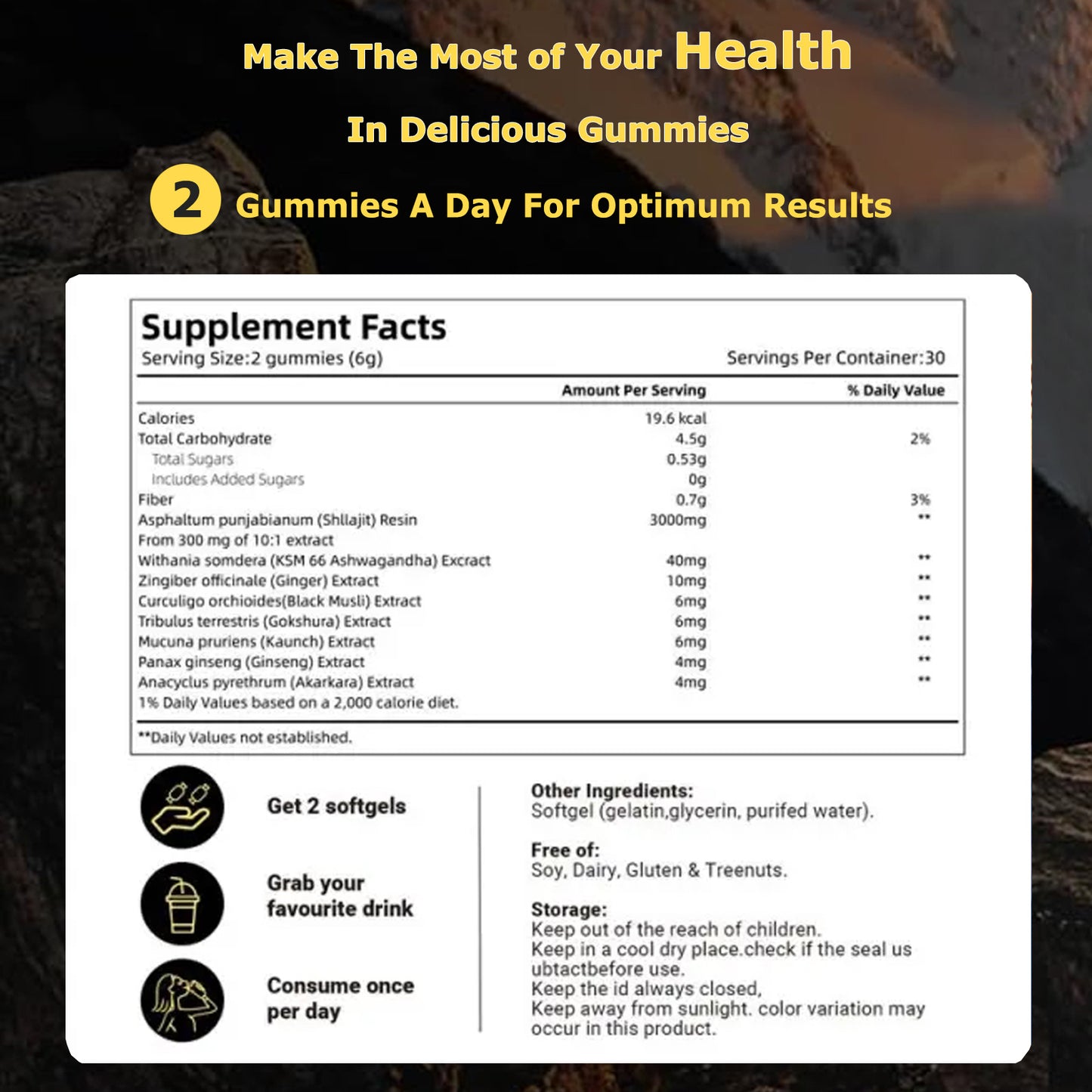 Gomitas Naturales de Shilajit – Energía, Salud Inmune y 85 Minerales del Himalaya