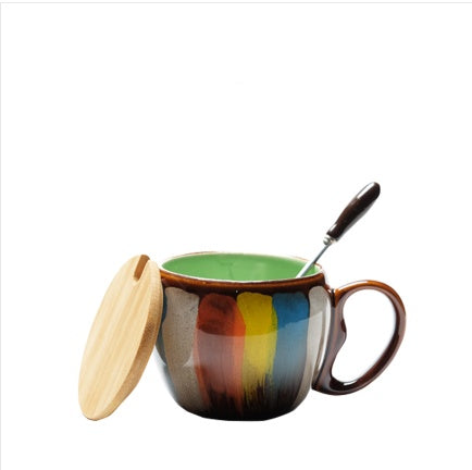 Taza de Cerámica Creativa – Diseño Elegante con Tapa y Cuchara