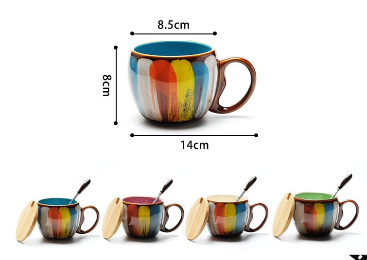 Taza de Cerámica Creativa – Diseño Elegante con Tapa y Cuchara