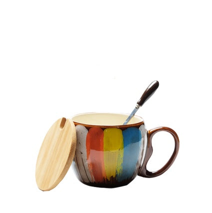 Taza de Cerámica Creativa – Diseño Elegante con Tapa y Cuchara