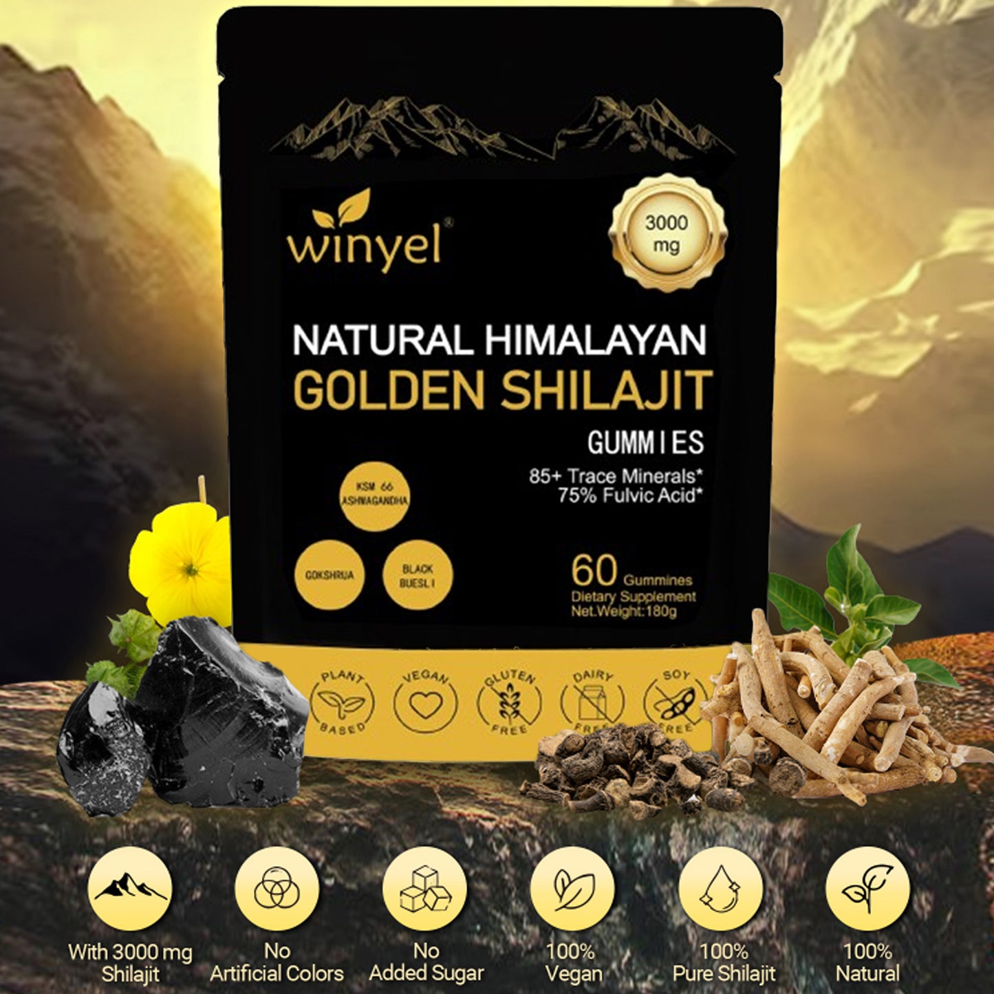 Gomitas Naturales de Shilajit – Energía, Salud Inmune y 85 Minerales del Himalaya