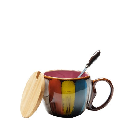 Taza de Cerámica Creativa – Diseño Elegante con Tapa y Cuchara