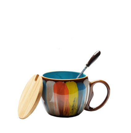 Taza de Cerámica Creativa – Diseño Elegante con Tapa y Cuchara